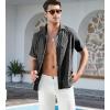 imageAlex Vando Mens Summer Shirts See Through Sheer Lace Casual Short Sleeve Button Down Beach ShirtWave Black