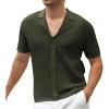 imageAlex Vando Mens Knit Dress Shirts Camp Collar Jacquard Short Sleeve Shirt for MenStripe Army
