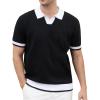 imageAlex Vando Mens Knit Polo Shirts Casual Short Sleeve Johnny Collar Golf ShirtsBlack