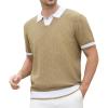 imageAlex Vando Mens Knit Polo Shirts Casual Short Sleeve Johnny Collar Golf ShirtsKhaki