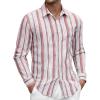 imageAlex Vando Mens Linen Long Sleeve Casual Button Down Shirt for Men Beach Wedding ShirtsRedwhite