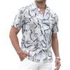 imageAlex Vando Mens Print Linen Cotton Shirts Short Sleeve Casual Summer Hawaiian Beach Shirt for MenBlack Line