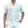 imageAlex Vando Mens Print Linen Cotton Shirts Short Sleeve Casual Summer Hawaiian Beach Shirt for MenGreen Strip