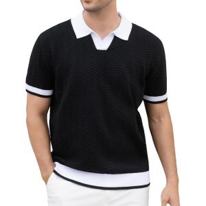 imageAlex Vando Mens Knit Polo Shirts Casual Short Sleeve Johnny Collar Golf ShirtsBlack