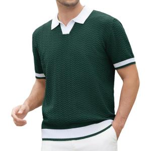 imageAlex Vando Mens Knit Polo Shirts Casual Short Sleeve Johnny Collar Golf ShirtsGreen