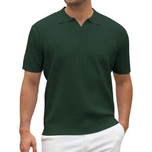 imageAlex Vando Mens Knit Polo Shirts Casual Short Sleeve Johnny Collar Golf ShirtsSolid Army