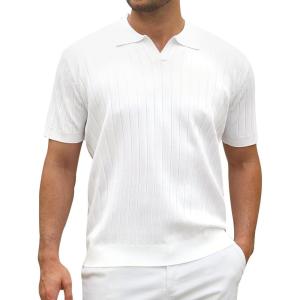 imageAlex Vando Mens Knit Polo Shirts Casual Short Sleeve Johnny Collar Golf ShirtsSolid White