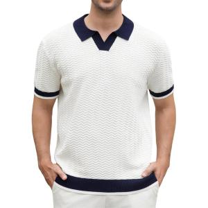 imageAlex Vando Mens Knit Polo Shirts Casual Short Sleeve Johnny Collar Golf ShirtsWhite