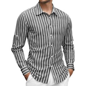 imageAlex Vando Mens Linen Long Sleeve Casual Button Down Shirt for Men Beach Wedding ShirtsBlack