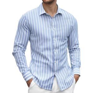 imageAlex Vando Mens Linen Long Sleeve Casual Button Down Shirt for Men Beach Wedding ShirtsBlue