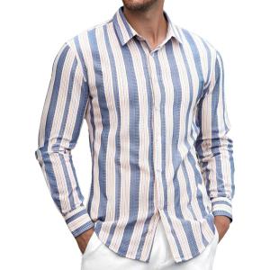 imageAlex Vando Mens Linen Long Sleeve Casual Button Down Shirt for Men Beach Wedding ShirtsBlueyellow