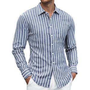 imageAlex Vando Mens Linen Long Sleeve Casual Button Down Shirt for Men Beach Wedding ShirtsDarkblue