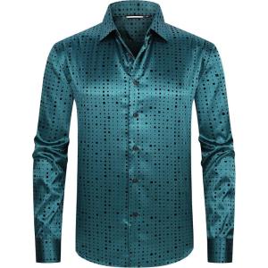 imageAlex Vando Mens Luxury Flocked Satin Shirt Long Sleeve Stylish Button Down for Nightlife Events and Bold FashionSquare Green