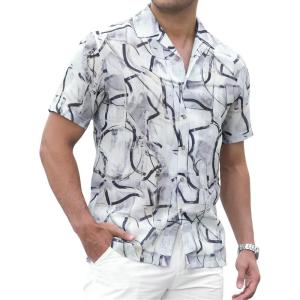 imageAlex Vando Mens Print Linen Cotton Shirts Short Sleeve Casual Summer Hawaiian Beach Shirt for MenBlack Line