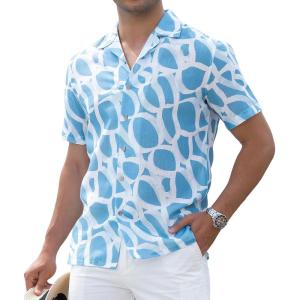 imageAlex Vando Mens Print Linen Cotton Shirts Short Sleeve Casual Summer Hawaiian Beach Shirt for MenBlue Circle