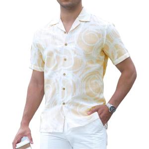 imageAlex Vando Mens Print Linen Cotton Shirts Short Sleeve Casual Summer Hawaiian Beach Shirt for MenKhaki Wave