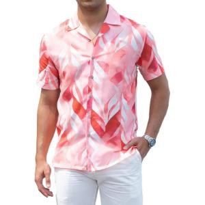 imageAlex Vando Mens Print Linen Cotton Shirts Short Sleeve Casual Summer Hawaiian Beach Shirt for MenRed Leaf