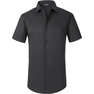 imageAlex Vando Mens Short Sleeve Dress Shirt Solid Cotton Stretch Button Down Shirt with PocketBlack