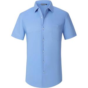 imageAlex Vando Mens Short Sleeve Dress Shirt Solid Cotton Stretch Button Down Shirt with PocketBlue