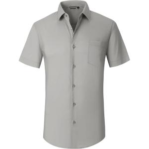 imageAlex Vando Mens Short Sleeve Dress Shirt Solid Cotton Stretch Button Down Shirt with PocketGrey
