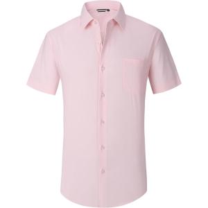 imageAlex Vando Mens Short Sleeve Dress Shirt Solid Cotton Stretch Button Down Shirt with PocketPink