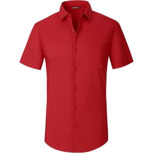 imageAlex Vando Mens Short Sleeve Dress Shirt Solid Cotton Stretch Button Down Shirt with PocketRed