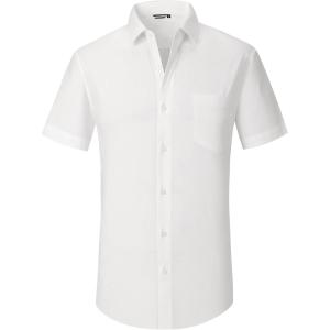 imageAlex Vando Mens Short Sleeve Dress Shirt Solid Cotton Stretch Button Down Shirt with PocketWhite