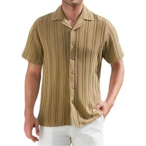 imageAlex Vando Mens Summer Shirts See Through Sheer Lace Casual Short Sleeve Button Down Beach Shirt135 Khaki