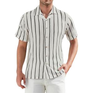 imageAlex Vando Mens Summer Shirts See Through Sheer Lace Casual Short Sleeve Button Down Beach ShirtBeigeBlack