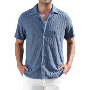 imageAlex Vando Mens Summer Shirts See Through Sheer Lace Casual Short Sleeve Button Down Beach ShirtBlue