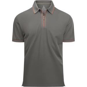 imageAlex Vando Mens Zipper Golf Shirt Moisture Wicking Zip Up Solid Fashion Polo ShirtsArmy