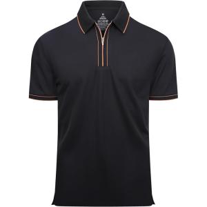 imageAlex Vando Mens Zipper Golf Shirt Moisture Wicking Zip Up Solid Fashion Polo ShirtsBlack