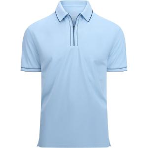 imageAlex Vando Mens Zipper Golf Shirt Moisture Wicking Zip Up Solid Fashion Polo ShirtsBlue