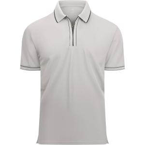 imageAlex Vando Mens Zipper Golf Shirt Moisture Wicking Zip Up Solid Fashion Polo ShirtsGrey