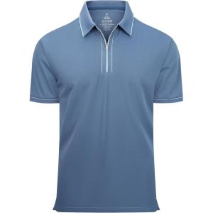 imageAlex Vando Mens Zipper Golf Shirt Moisture Wicking Zip Up Solid Fashion Polo ShirtsTurquoise