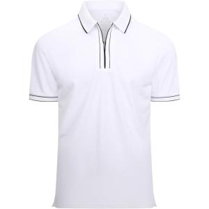 imageAlex Vando Mens Zipper Golf Shirt Moisture Wicking Zip Up Solid Fashion Polo ShirtsWhite