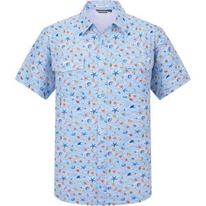 imageAlex Vando Printed Fishing Shirts Short Sleeve Outdoor Casual Shirt with Mesh InsideBlue Conch