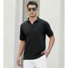 imageAlex Vando Mens Cotton Polo Shirts VNeck Short Sleeve Casual Shirts for MenBlack Jacquard
