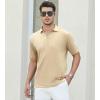 imageAlex Vando Mens Cotton Polo Shirts VNeck Short Sleeve Casual Shirts for MenKhaki Jacquard