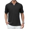 imageAlex Vando Mens Cotton Polo Shirts VNeck Short Sleeve Casual Shirts for MenBlack Jacquard