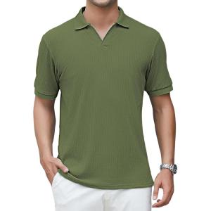 imageAlex Vando Mens Cotton Polo Shirts VNeck Short Sleeve Casual Shirts for MenArmy Jacquard