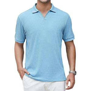 imageAlex Vando Mens Cotton Polo Shirts VNeck Short Sleeve Casual Shirts for MenBlue Jacquard