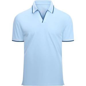 imageAlex Vando Mens Cotton Polo Shirts VNeck Short Sleeve Casual Shirts for MenFashion Blue