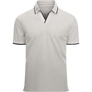 imageAlex Vando Mens Cotton Polo Shirts VNeck Short Sleeve Casual Shirts for MenFashion Grey