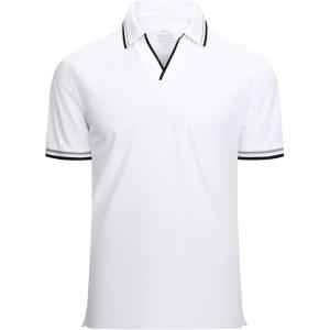 imageAlex Vando Mens Cotton Polo Shirts VNeck Short Sleeve Casual Shirts for MenFashion White