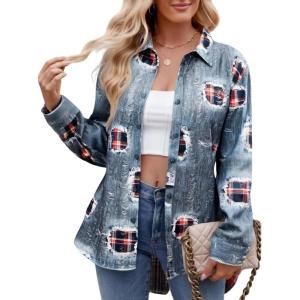 imageAlex Vando Womens Flannel Shirt Regular Long Sleeve Button Down Flannel Shirts for WomenDistressed Blue