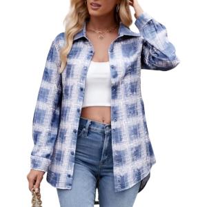 imageAlex Vando Womens Flannel Shirt Regular Long Sleeve Button Down Flannel Shirts for WomenDistressed BlueViolet