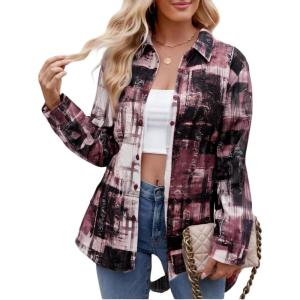 imageAlex Vando Womens Flannel Shirt Regular Long Sleeve Button Down Flannel Shirts for WomenDistressed Rose