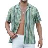 imageAlex Vando Mens Hawaiian Shirts Short Sleeve Summer Aloha Hawaii ShirtsGreen Stripe