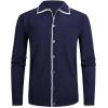 imageAlex Vando Mens Retro Cardigan Shirts Long Sleeve Two Pockets Knit Casual Button Down Shirts for MenRoyal
